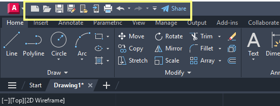 AutoCAD user interface - quick access