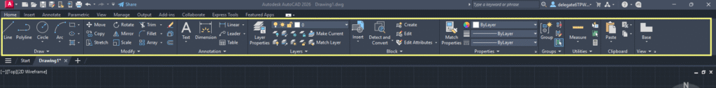 AutoCAD user interface - ribbon